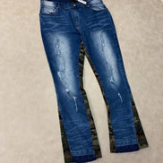 Flared Ripped Bleached Camo Gusset Jeans
