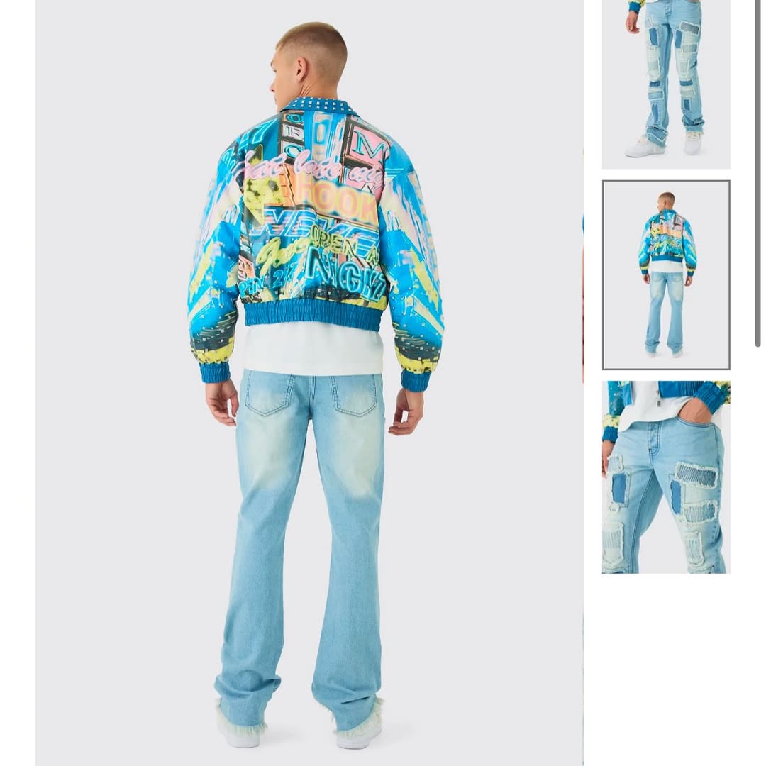 Slim Flared Stacked Rip & Repair Stitch Jeans