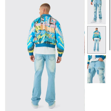 Slim Flared Stacked Rip & Repair Stitch Jeans