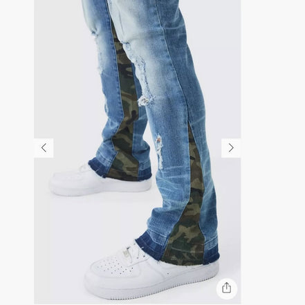 Flared Ripped Bleached Camo Gusset Jeans