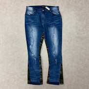 Flared Ripped Bleached Camo Gusset Jeans