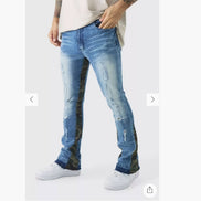 Flared Ripped Bleached Camo Gusset Jeans
