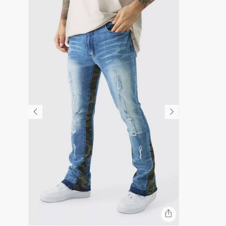 Flared Ripped Bleached Camo Gusset Jeans