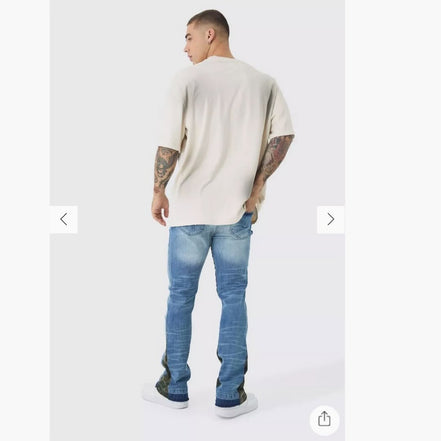 Flared Ripped Bleached Camo Gusset Jeans