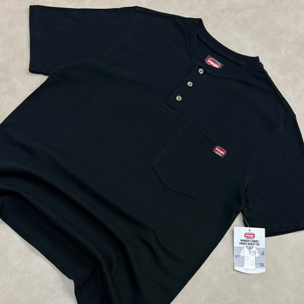 Wrangler Men’s Short Sleeve Work Pocket Henley Shirt Black