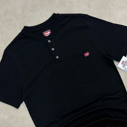 Wrangler Men’s Short Sleeve Work Pocket Henley Shirt Black