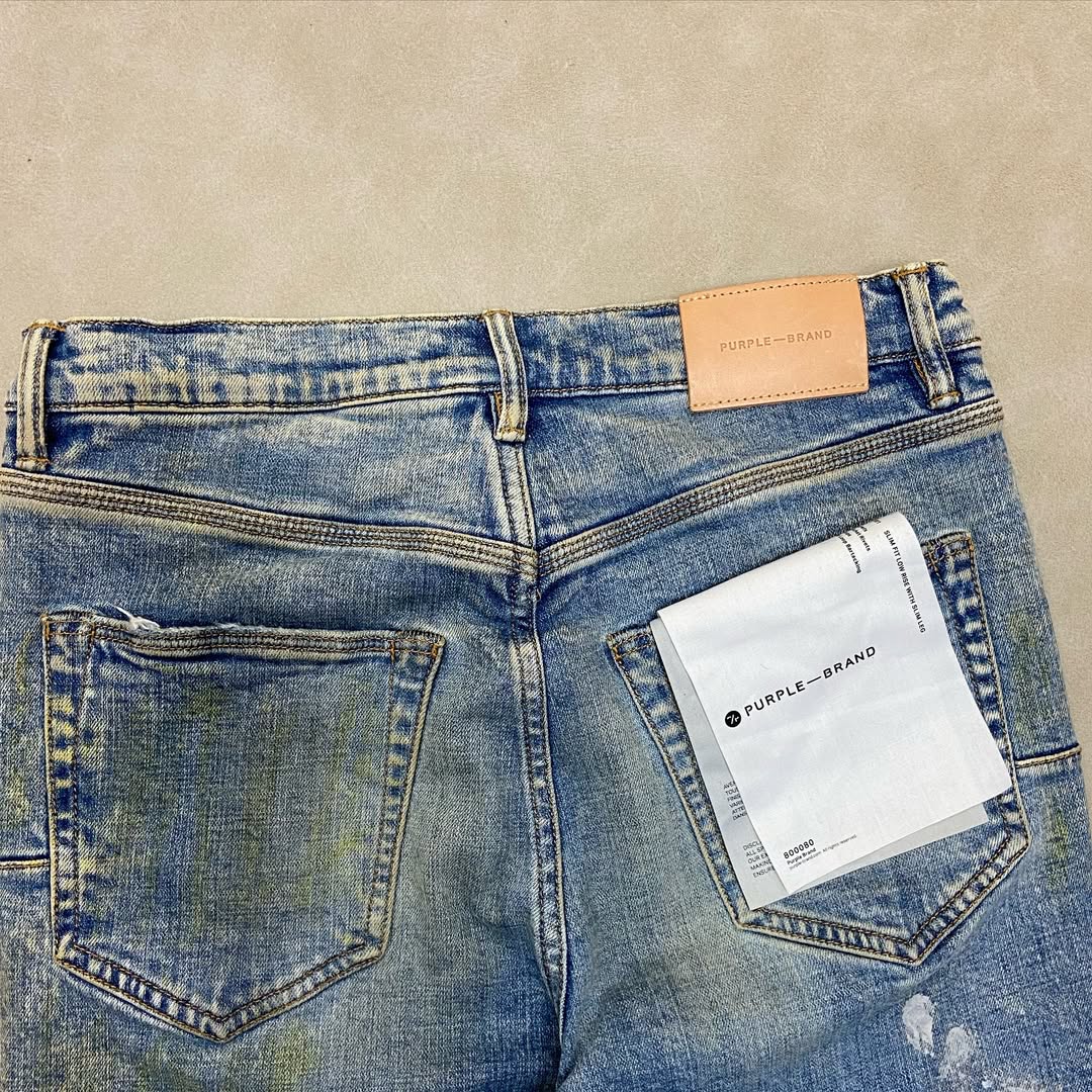 Purple Brand Light Indigo Paint Blowout Jean