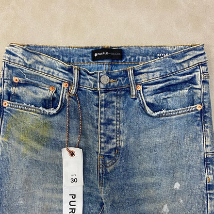 Purple Brand Light Indigo Paint Blowout Jean