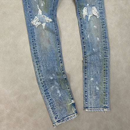 Purple Brand Light Indigo Paint Blowout Jean
