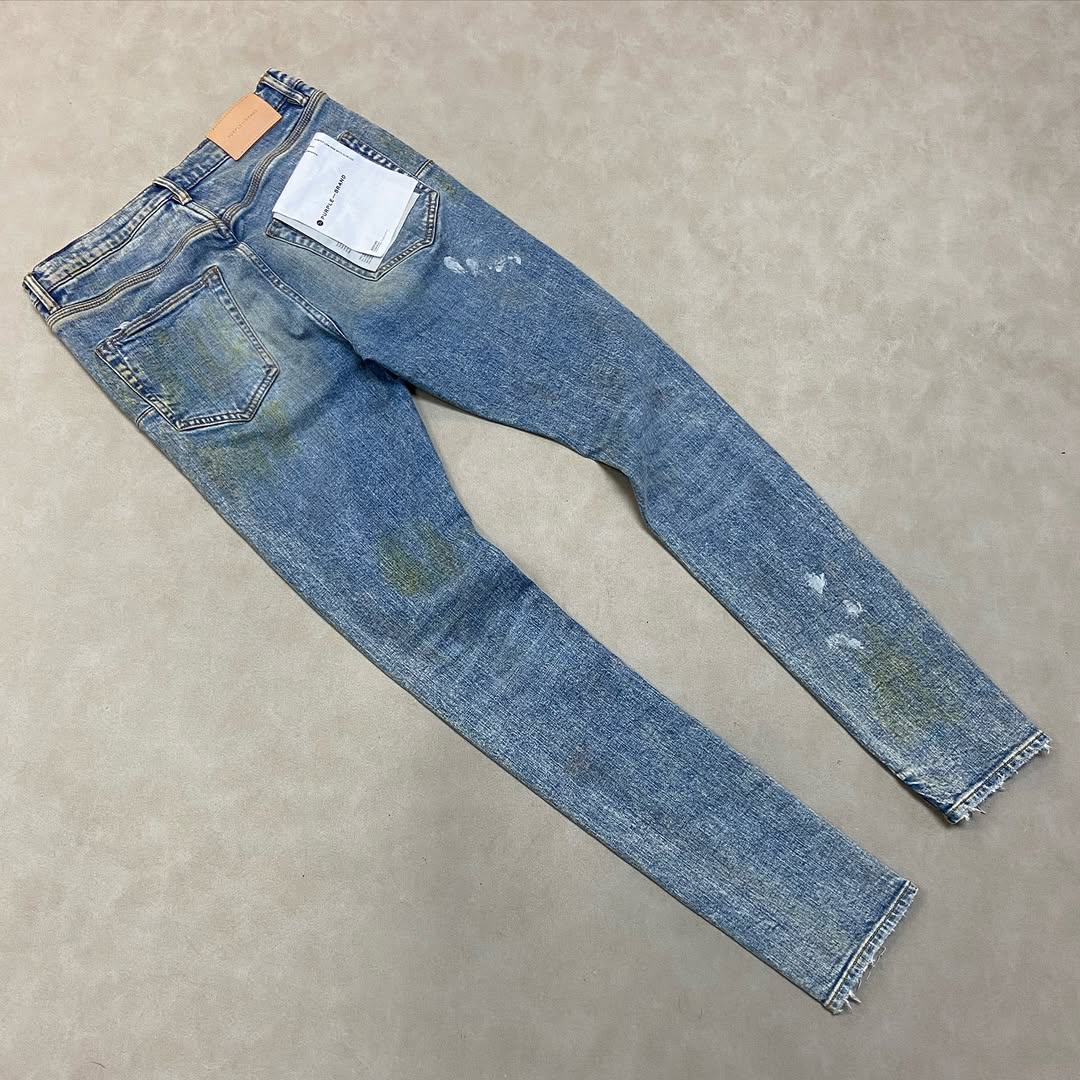 Purple Brand Light Indigo Paint Blowout Jean