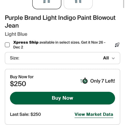 Purple Brand Light Indigo Paint Blowout Jean