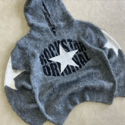 Nasheaka Grey Graphic Knit Hoodie