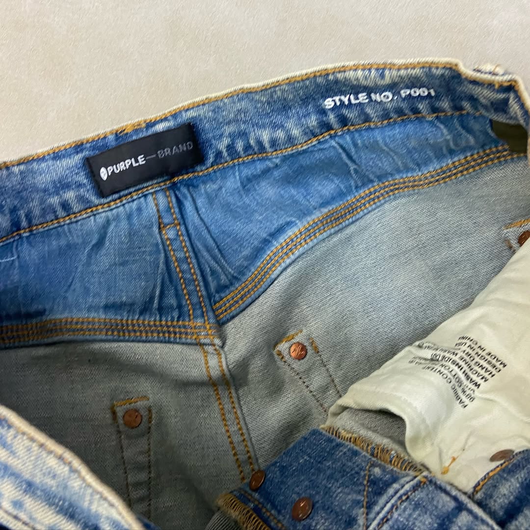 Purple Brand Light Indigo Paint Blowout Jean