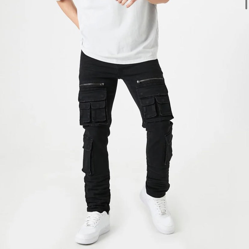 MID-RISE SLIM-FIT CARGO JEANS