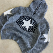 Nasheaka Grey Graphic Knit Hoodie