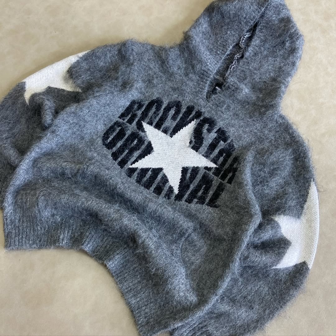 Nasheaka Grey Graphic Knit Hoodie