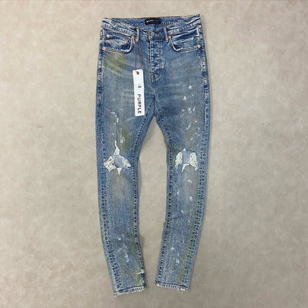 Purple Brand Light Indigo Paint Blowout Jean