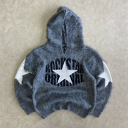 Nasheaka Grey Graphic Knit Hoodie