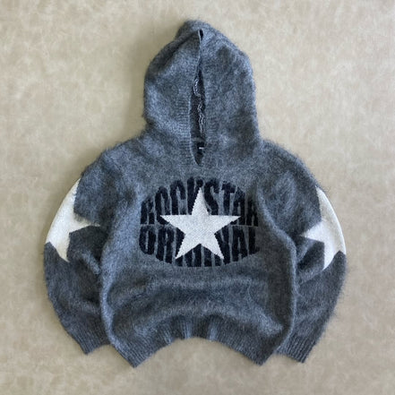 Nasheaka Grey Graphic Knit Hoodie