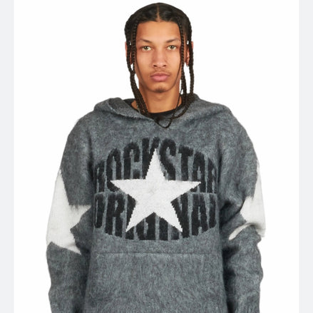 Nasheaka Grey Graphic Knit Hoodie