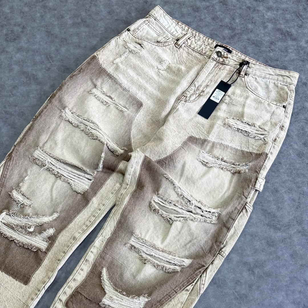 Fall Black Distressed Carpenter Baggy Denim Pants