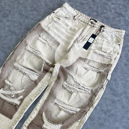 Fall Black Distressed Carpenter Baggy Denim Pants