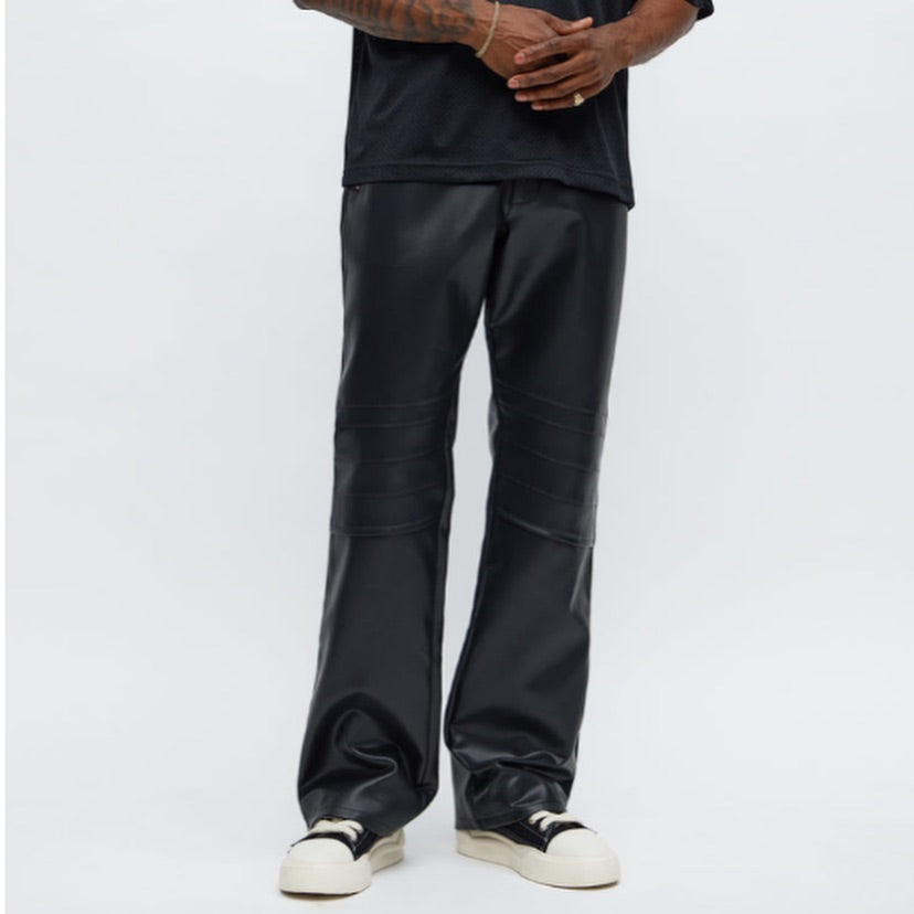 Slim Flare Zipper Pocket Faux Leather Pants