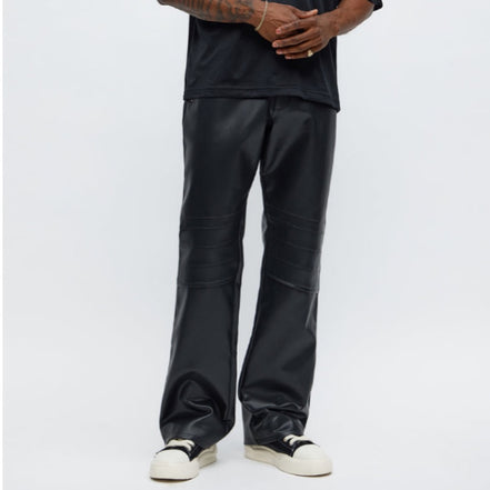 Slim Flare Zipper Pocket Faux Leather Pants