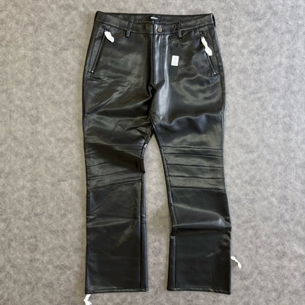 Slim Flare Zipper Pocket Faux Leather Pants