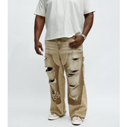Fall Black Distressed Carpenter Baggy Denim Pants