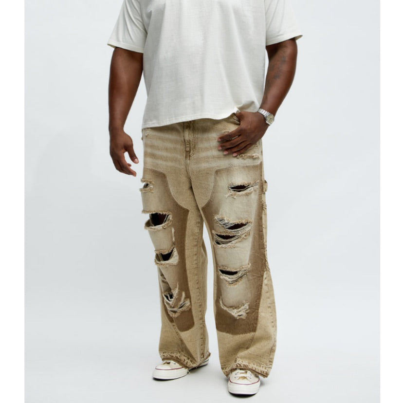 Fall Black Distressed Carpenter Baggy Denim Pants