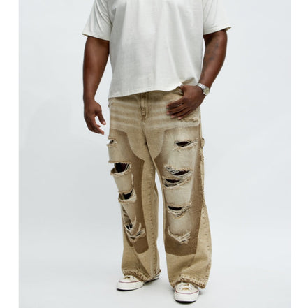Fall Black Distressed Carpenter Baggy Denim Pants
