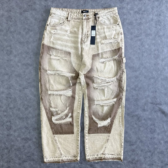 Fall Black Distressed Carpenter Baggy Denim Pants