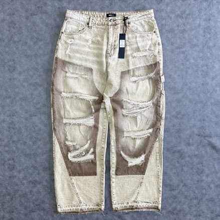Fall Black Distressed Carpenter Baggy Denim Pants