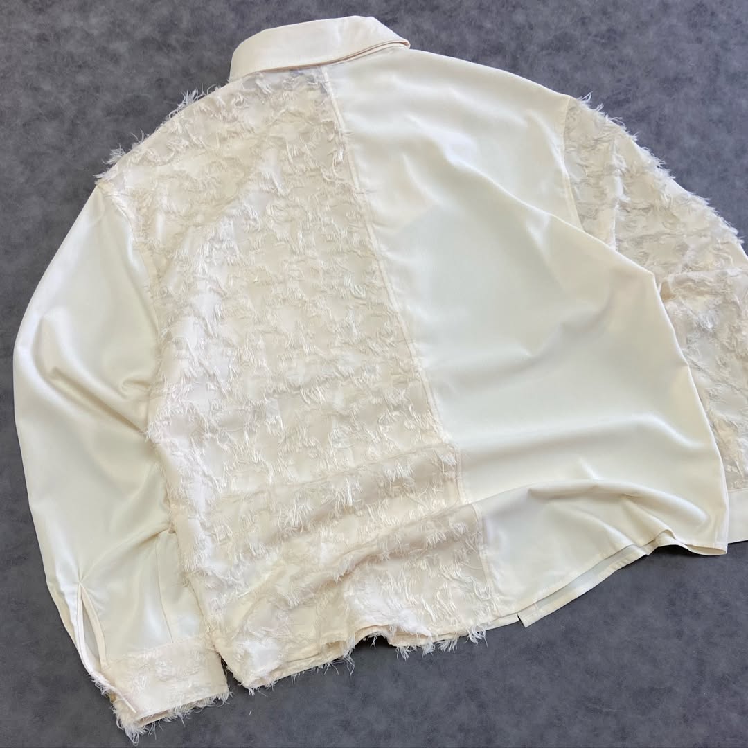 ELFRIC EDEN IRREGULAR COLOR BLOCK FRAYED LONG SLEEVE SHIRT