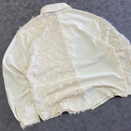 ELFRIC EDEN IRREGULAR COLOR BLOCK FRAYED LONG SLEEVE SHIRT