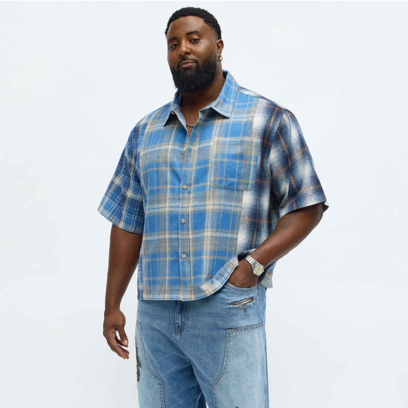 Cropped Patchwork Flannel Button Up