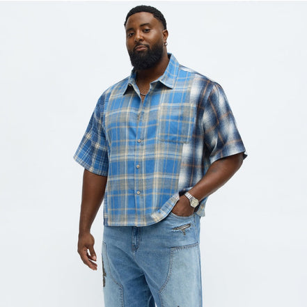 Cropped Patchwork Flannel Button Up