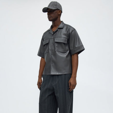 High Stepper Faux Leather Button Up Shirt