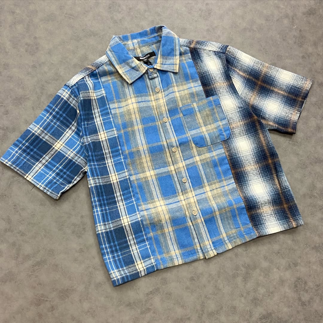 Cropped Patchwork Flannel Button Up