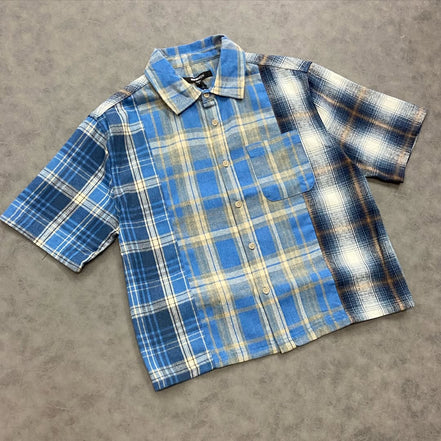 Cropped Patchwork Flannel Button Up