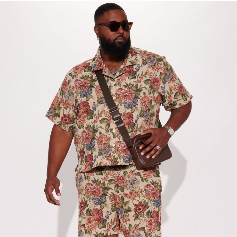 Flowers Blooming Cropped Tapestry Short Sleeve