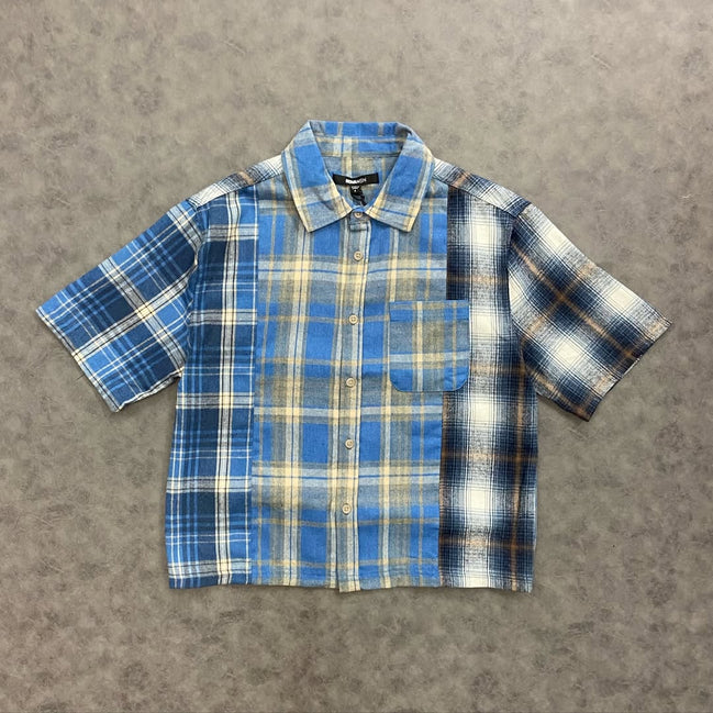 Cropped Patchwork Flannel Button Up