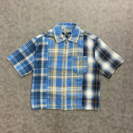 Cropped Patchwork Flannel Button Up