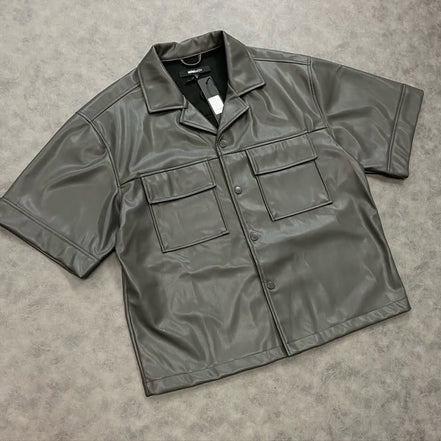High Stepper Faux Leather Button Up Shirt
