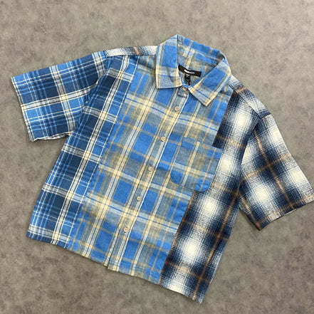 Cropped Patchwork Flannel Button Up