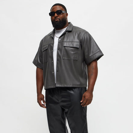 High Stepper Faux Leather Button Up Shirt