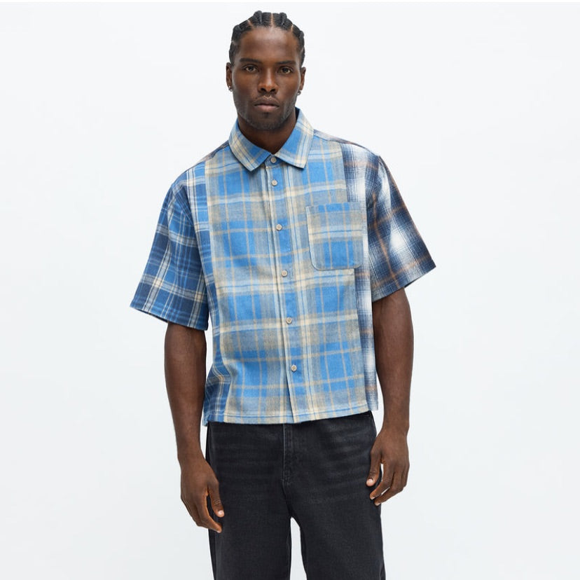 Cropped Patchwork Flannel Button Up