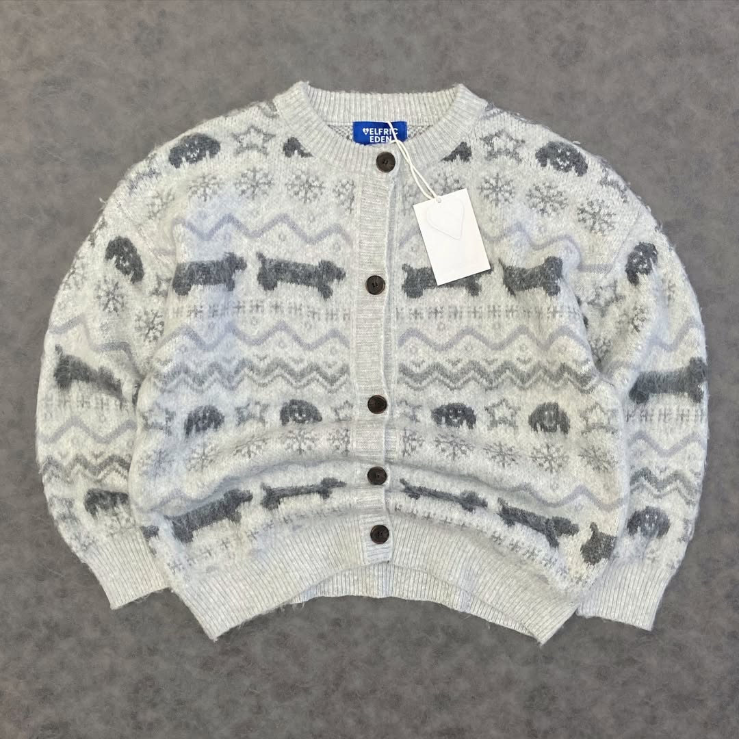 AELFRIC EDEN DOG FAIR ISLE JACQUARD CARDIGAN