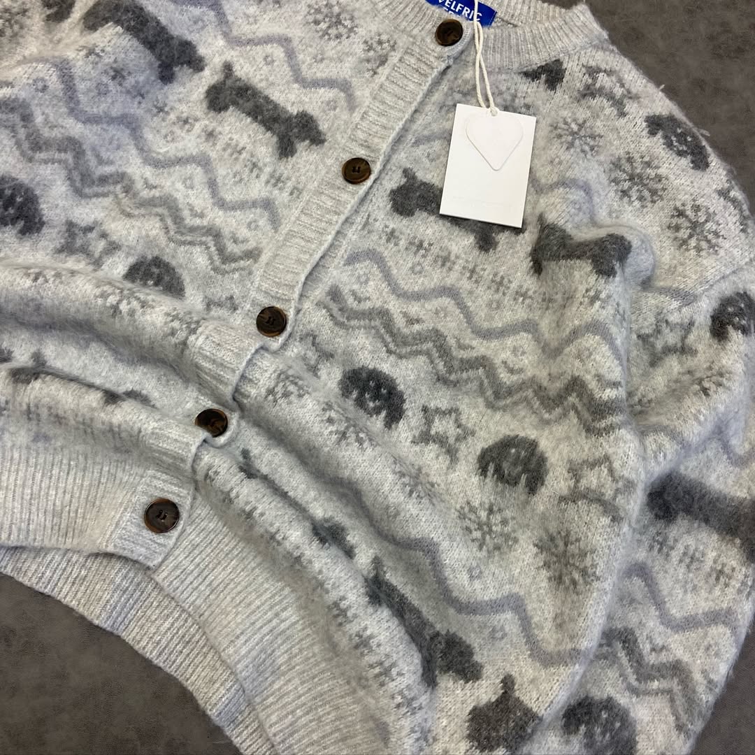 AELFRIC EDEN DOG FAIR ISLE JACQUARD CARDIGAN